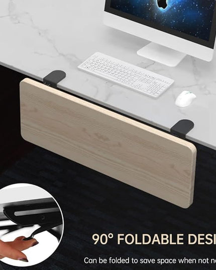 Ergonomics Desk Extender Tray, 25.2"x9.5" Punch-Free Clamp on, Foldable Keyboard Drawer Tray, Table Mount Arm Wrist Rest Shelf, Computer Elbow Arm Support - LeafyLoom