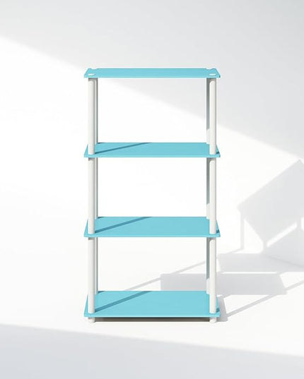 Furinno Turn-N-Tube 4-Tier Multipurpose Shelf Display Rack, Shelving Unit, Bookcase, Light Blue/White - LeafyLoom