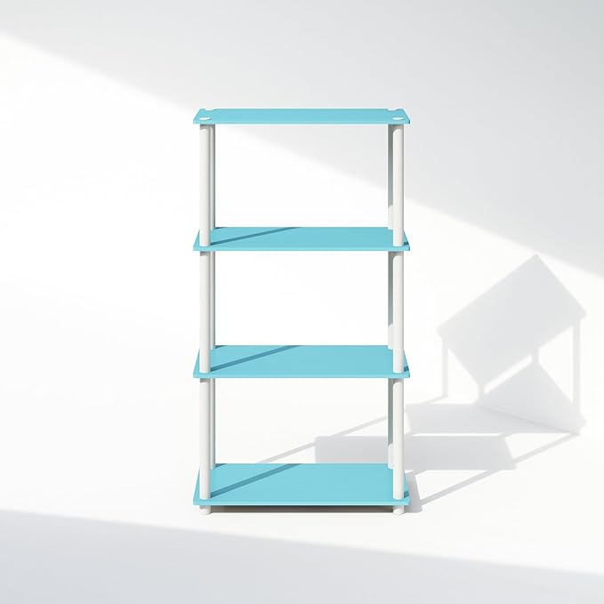 Furinno Turn-N-Tube 4-Tier Multipurpose Shelf Display Rack, Shelving Unit, Bookcase, Light Blue/White - LeafyLoom