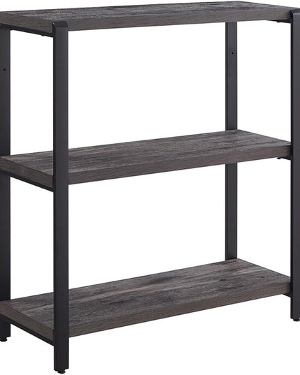 Bookshelf and Bookcase, 3 Tier Vintage Shelf for Office, Rustic Wood and Metal Book Shelves, Grey - LeafyLoom
