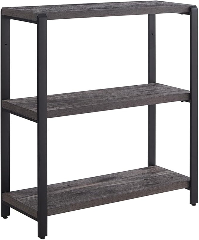 Bookshelf and Bookcase, 3 Tier Vintage Shelf for Office, Rustic Wood and Metal Book Shelves, Grey - LeafyLoom