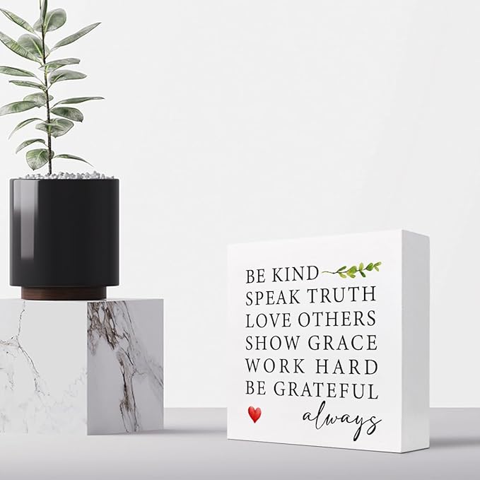 Be Kind Speak Truth Wood Block Sign Desk Decor,Rustic Inspirational Wooden Box Plaque Sign Desk Decor for Home Office Shelf Table Decor Decorations - LeafyLoom