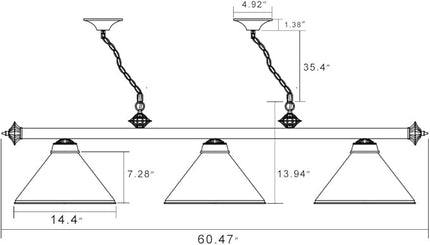 Wellmet Pool Table Lights for 8'/9' Table with 3 Metal Shades, Billiard Lamp for Man Cave, Game Room, Kitchen Island Light for Restaurant Or Dining Room (Burgundy, 59 inch-3 Lights) - LeafyLoom