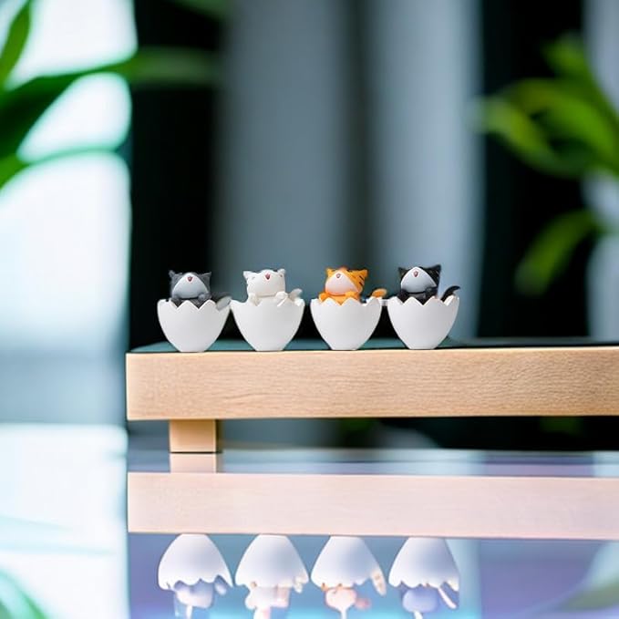 Cute and Compact Office Desk Decorations Cat in Eggshell Desk Ornament Shelf Decor Home Decor Bookshelf Decorative Objects Tabletop Decor - LeafyLoom