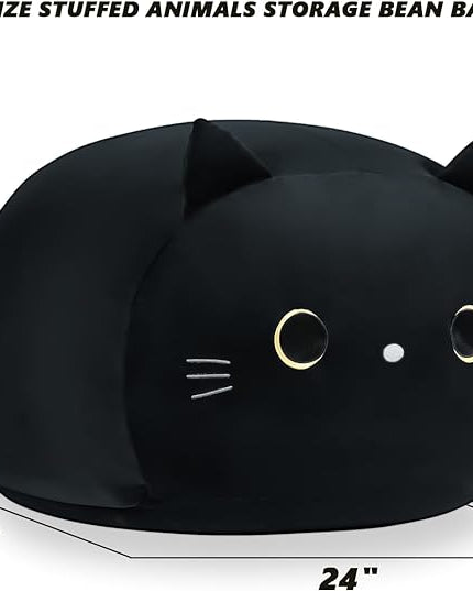 Stuffed Animal Storage Bean Bag Chair Cover for Kids Black Cat Beanbag Chair for Girls Large Size Toy Organizer Cover Only Without Filling - LeafyLoom
