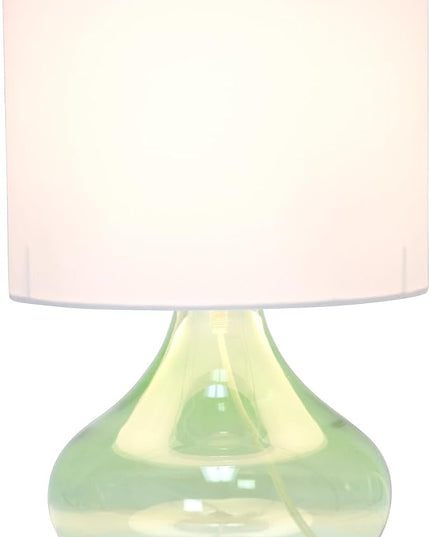 Simple Designs LT2063-GRW Glass Raindrop Table Lamp with Fabric Shade, Green with White Shade - LeafyLoom