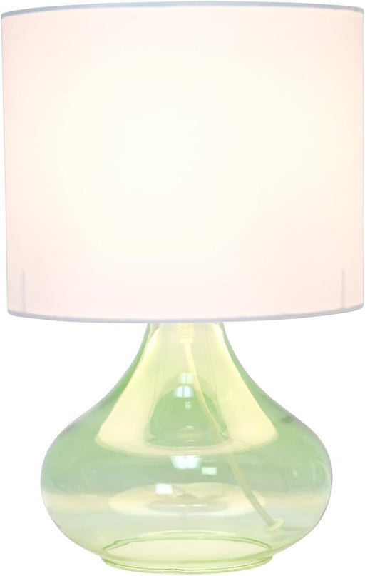 Simple Designs LT2063-GRW Glass Raindrop Table Lamp with Fabric Shade, Green with White Shade - LeafyLoom