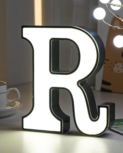 LED Marquee Letter Lights-DIY Marquee Lights up Letter Signs, Dual DC Interface Upgrade Multi-Letter Connection, 26 Alphabet Signs for Wedding, Birthday, Party， Bar Decoration (R) - LeafyLoom
