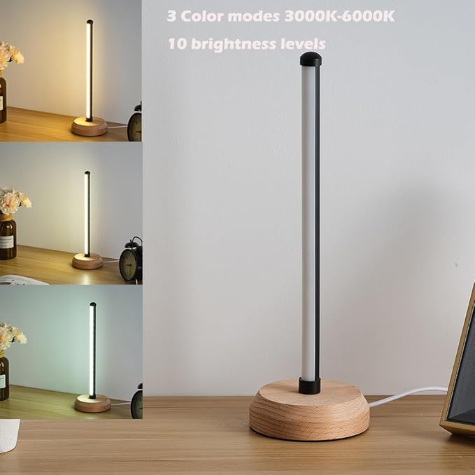 Modern Led Wood Table Lamp, 3-Color Temperature Bedside Lamp,Bedroom Bedside Night Light, Dimmable Led Lighting, Creative Home Decor, Unique House warmging Gift - LeafyLoom
