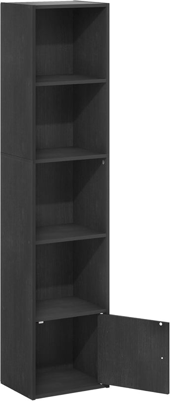 Furinno Luder Shelf Bookcase with 1 Door Storage Cabinet, Blackwood - LeafyLoom