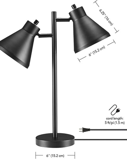 Globe Electric Novogratz x 52999 18" 2-Light Desk Lamp, Matte Black, On/Off Rotary Switch on Each Shade, Pivoting Lamp Heads, Industrial, Home Office Accessories, Desk Lamps for Home Office - LeafyLoom