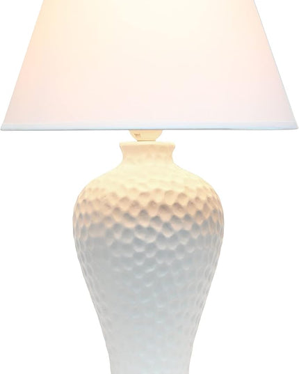 Simple Designs LT2004-WHT Hammered Stucco Curvy Ceramic Table Lamp, White - LeafyLoom