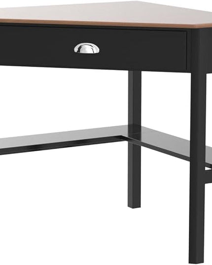 Nightcore Small, Wood Computer Desk, Compact Writing w/Drawer & Storage Shelves, Space Saving Study Workstation, Laptop PC Corner Table, Coffee - LeafyLoom