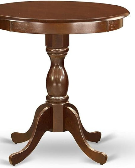 East West Furniture ESGA3-MAH-32 Eden 3 Piece Dining Set for Small Spaces Contains a Round Wooden Table with Pedestal and 2 Light Beige Linen Fabric Parson Chairs, 30x30 Inch, Mahogany - LeafyLoom