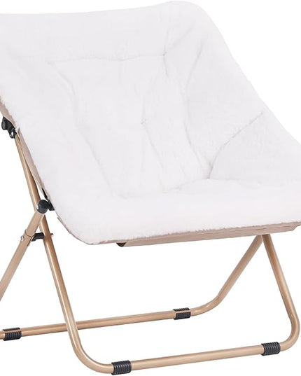 Tiita Comfy Saucer Chair, Soft Faux Fur Oversized Folding Accent Chair, Lounge Lazy Chair for Kids Teens Adults, Metal Frame Moon Chair for Bedroom, Living Room, Dorm Rooms - LeafyLoom