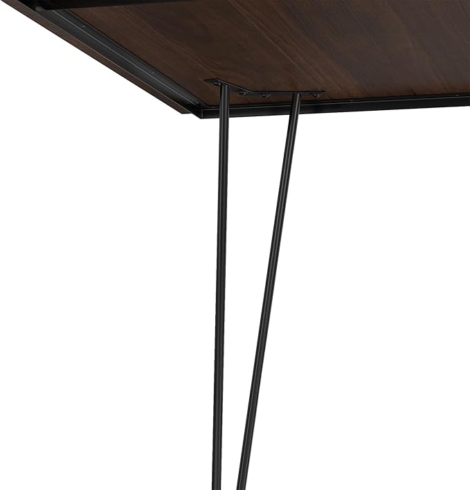 SIMPLIHOME Hunter Dining, Solid Wood Walnut Veneer Tabletop and Powder-Coated Iron Metal Legs in Black Industrial-Style Rectangular Kitchen Table for 4 to 6 People, 66 inches - LeafyLoom