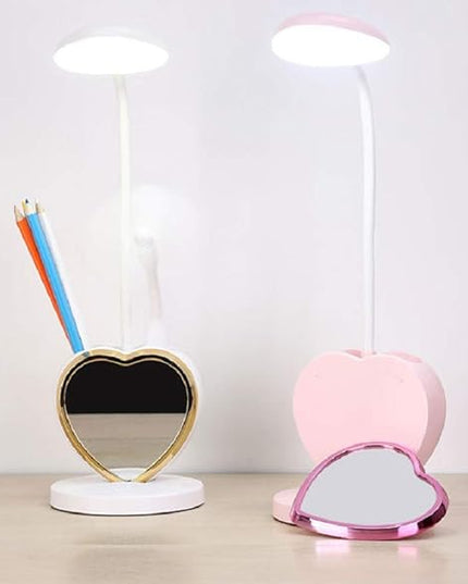 White Desk Lamp for Girls, 5 in 1 Cute Desk Lamp with Pencil Holder, Detachable Mirror, Mini Fan, Phone Holder, USB Charging Port, Eye-Caring Study Table Lamp for Teens Girls Women Dorm Reading - LeafyLoom