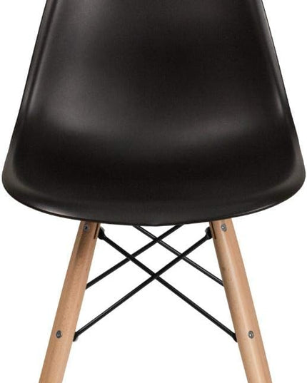 Flash Furniture Elon Series Plastic Modern Dining Chair with Wooden Legs, Mid-Century Side Chair for Dining Rooms and Offices, Black - LeafyLoom