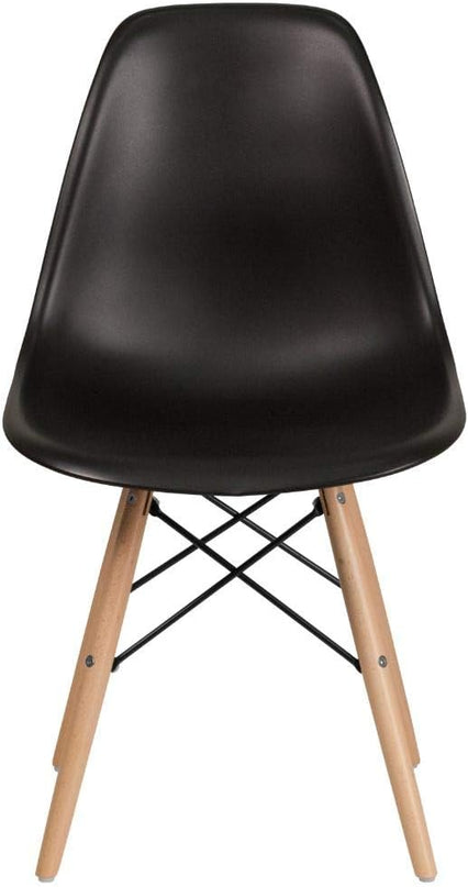 Flash Furniture Elon Series Plastic Modern Dining Chair with Wooden Legs, Mid-Century Side Chair for Dining Rooms and Offices, Black - LeafyLoom