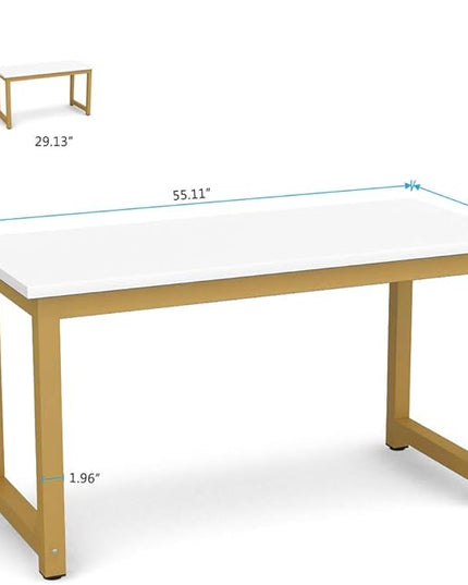 Tribesigns Modern Computer Desk, 55 inches Large Office Desk Computer Table Study Writing Desk for Home Office, White Gold Metal Frame - LeafyLoom
