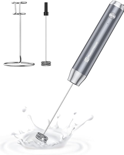 Maestri House Rechargeable Milk Frother with Stand, Handheld Electric Foam Maker Waterproof Detachable Stainless Steel Whisk Drink Mixer Foamer for Lattes, Cappuccino - LeafyLoom