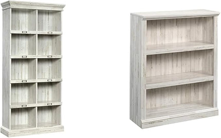 Sauder Tall 75" Bookcase with Cubby Storage & 3-Shelf Bookcase, White Plank Finish - LeafyLoom