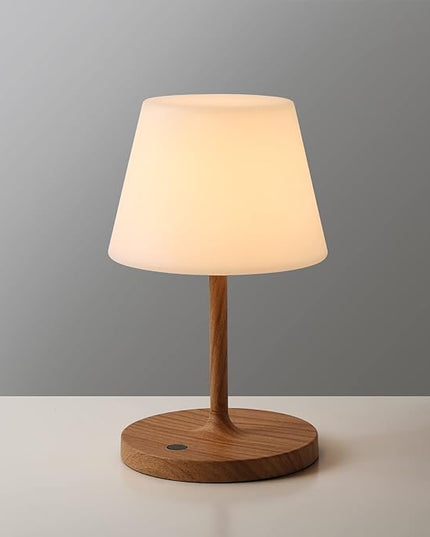 Outdoor Battery Operated Table Lamp Waterproof, 4000mAh Cordless Rechargeable, Touch Dimmable Desk Lamp, LED Night Light for Patio Camping Restaurant Home, H9.6in, Wood Grain - LeafyLoom