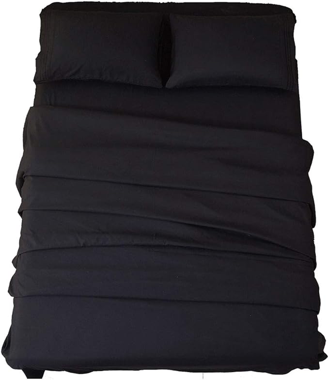 SONORO KATE Bed Sheet Set Super Soft Microfiber 1800 Thread Count Luxury Egyptian Sheets 18-Inch Deep Pocket Wrinkle-4 Piece(King Black) - LeafyLoom