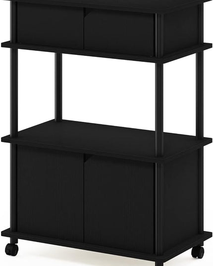 Furinno Turn-N-Tube Kitchen Storage Cart with Cabinet with Lockable Wheels, Americano/Black - LeafyLoom
