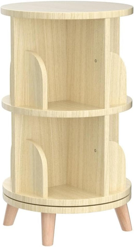 Gdrasuya10 2 Tier Rotating Bookshelf with Legs, Small Rotating Bookshelf Wood Revolving Bookcase Book Organizer Book Display Shelves Storage for Living Room Bedroom Study Room - LeafyLoom