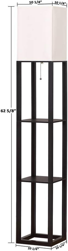 Floor Lamp,Shelf Floor Lamp with LED Bulb,Display Shelves Floor Lamp,Floor Lamp for Living Room,Floor Lamp for Bedroom,White Linen Shade,Wood,Black - LeafyLoom