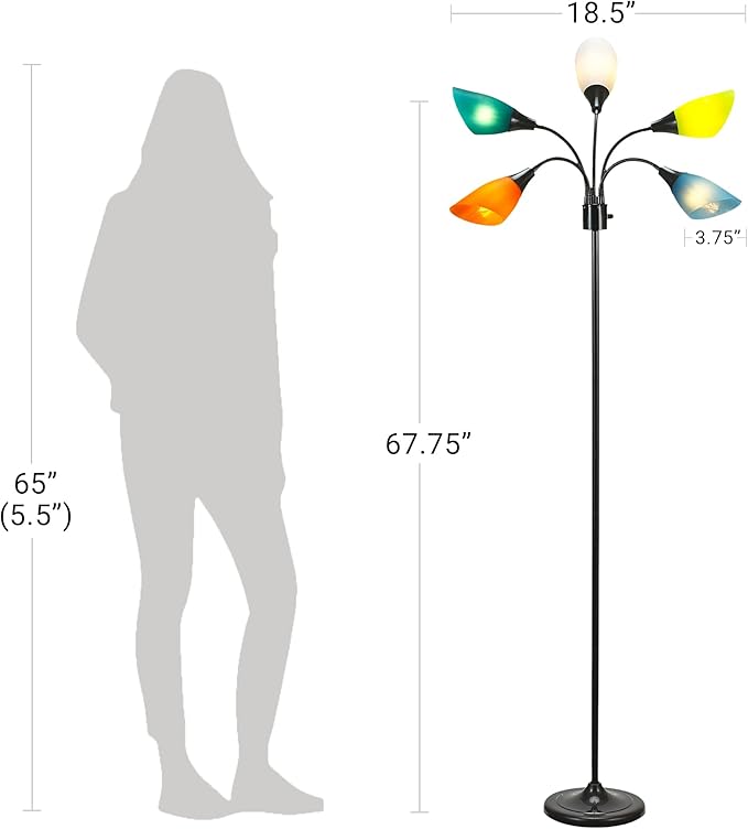 Catalina Lighting 20744-000 Medusa 5-Light Adjustable Floor Lamp, Standing Lamp, Multi-Head Lamp, Living Room Floor Light, LED Bulb NOT Included, 67.75", Multi-Color - LeafyLoom