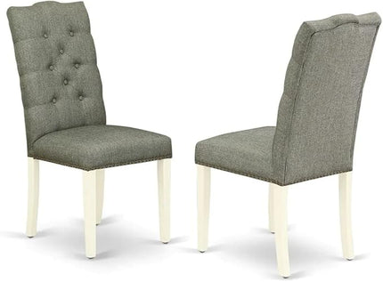 East West Furniture HBEL5-LWH-07 Hartland 5 Piece Kitchen Set Includes a Round Room Table with Pedestal and 4 Gray Linen Fabric Parson Dining Chairs, 42x42 Inch - LeafyLoom