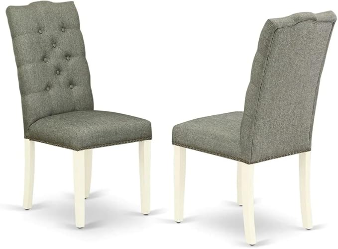 East West Furniture HBEL5-LWH-07 Hartland 5 Piece Kitchen Set Includes a Round Room Table with Pedestal and 4 Gray Linen Fabric Parson Dining Chairs, 42x42 Inch - LeafyLoom