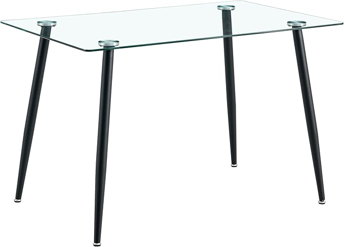 NicBex 51.2Inch Rectangular Dining Table,Minimalist Kitchen Table with Tempered Glass Tabletop and Black Metal Legs for 4 to 6,Dining Room Table for Kitchen,Meeting Room and Living Room,Transparent - LeafyLoom