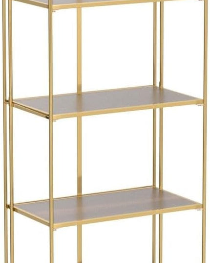 No Assembly Folding Bookshelf, 4 Tier Gold Bookshelf, Metal Book Shelf for Storage, Folding Bookcase for Office Organization and Storage, 12.6" D x 22.44" W x 55.51" H - LeafyLoom