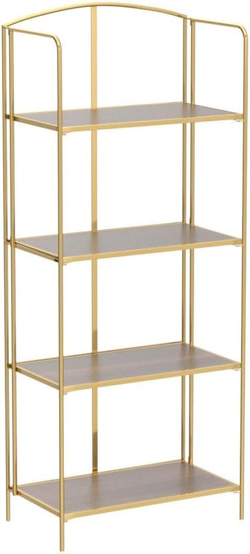 No Assembly Folding Bookshelf, 4 Tier Gold Bookshelf, Metal Book Shelf for Storage, Folding Bookcase for Office Organization and Storage, 12.6" D x 22.44" W x 55.51" H - LeafyLoom