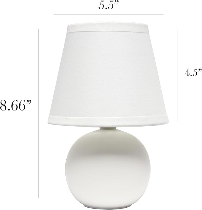 Simple Designs LT2008-OFF Mini Ceramic Globe Table Lamp, Off White - LeafyLoom