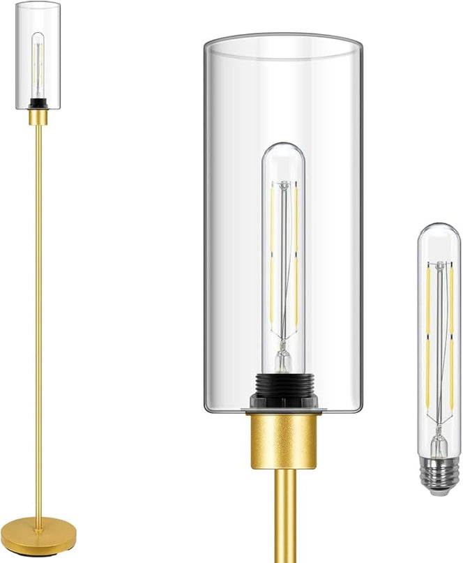BoostArea Floor Lamp for Living Room, Gold Modern Standing Lamp Stand Up Lamp with Glass Lampshade, Simple Design Floor Lamp Pole Lamp Tall Lamps for Bedroom, Living Room, Office, Kids Room, Reading - LeafyLoom