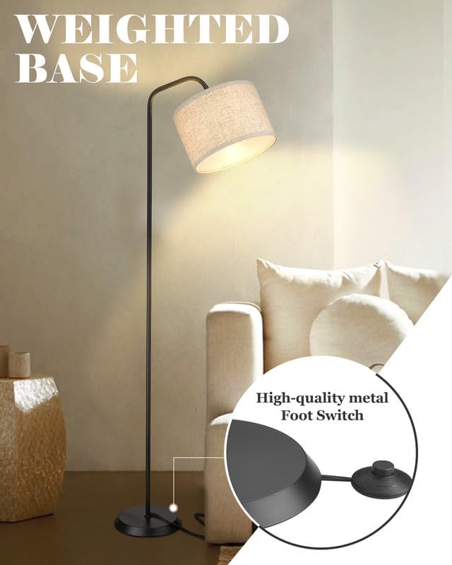 ELYONA Modern Floor Lamp for Living Room, Tall Pole Standing Light with 2 Fabric Shades and 9W LED Bulb, Industrial Reading Light, Adjustable Floor Lamps for Office, Bedrooms, Farmhouse, Black - LeafyLoom
