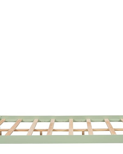 Jintop Full Size Wood Platform Chimney and House-Shaped Headboard,Bedroom Furniture Bed Frame W/ 10 Slat Support,Easy to Install,for Teens Kids Girls Boys,Green - LeafyLoom