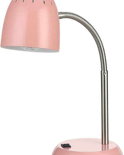Eye-Caring Table Lamp of Simple Designs Home E26 Led Screw Basic Metal Desk Lamp with Flexible Gooseneck Hose Neck Study Lamp for Bedroom Office Living Room Convenient On/Off Switch(Pink) - LeafyLoom