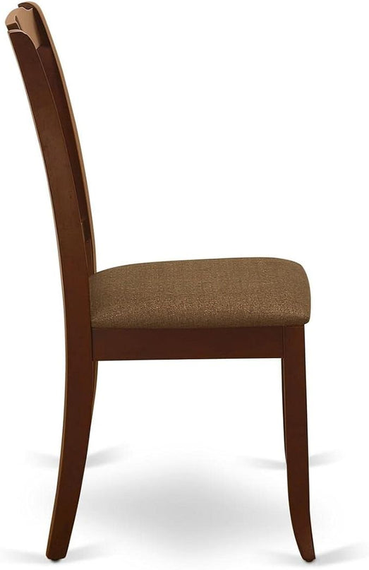 East West Furniture DAC-MAH-C Danbury Dining Room Chairs - Linen Fabric Upholstered Solid Wood Chairs, Set of 2, Mahogany - LeafyLoom