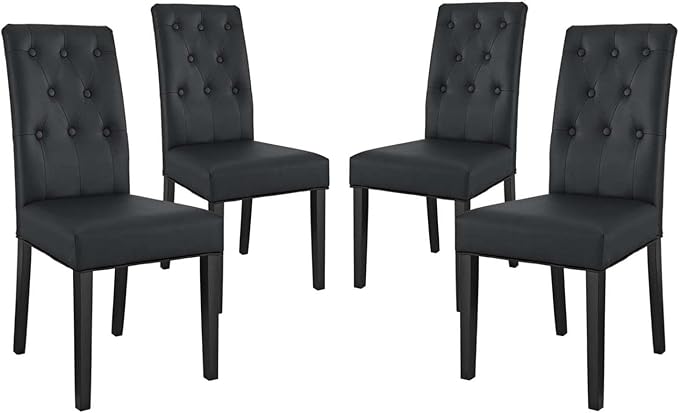 Modway Confer Modern Tufted Faux Leather Upholstered Parsons Four Dining Chairs in Black - LeafyLoom