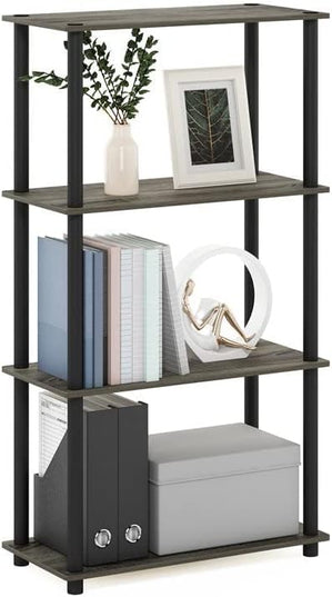 Furinno (99557GYW/BK) Turn-N-Tube 4-Tier Multipurpose Shelf Display Rack - French Oak Grey/Black - LeafyLoom