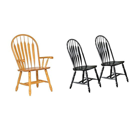 Sunset Trading Light Oak 41" Dining Arm Chair and Antique Black Cherry Set of 2 Fully Assembled Side Chairs - LeafyLoom