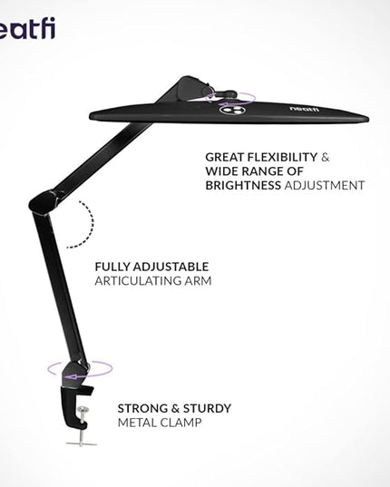 Neatfi Elite HD XL Task Lamp, 1360 Lumens, 84PCS SMD LED, 6500K, Super Bright Desk Lamp, Non-polar Dimming (Non-CCT with Clamp, Black, 22 Inches) - LeafyLoom