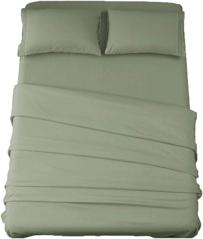 SONORO KATE Bed Sheet Set Super Soft Microfiber 1800 Thread Count Luxury Egyptian Sheets 16-Inch Deep Pocket，Wrinkle-3 Piece (Sage, Twin) - LeafyLoom