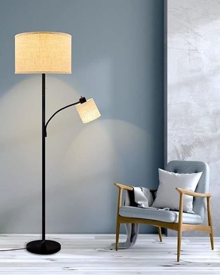 DLLT Living Room Standing Floor Lamps for Reading, Modern Tall Pole Lamp for Contemporary Home with Adjustable Side Light, Mid-Century Industrial Lighting with Drum Shade for Bedroom, Office, Metal - LeafyLoom