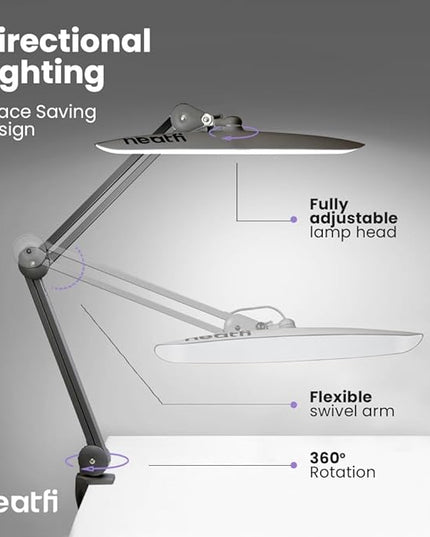Neatfi XL 2,200 Lumens LED Task Lamp, 24W Super Bright Desk Lamp, 117 Pcs SMD LED, 4 Level Brightness, Dimmable, Task LED Light for Home, Office, Workbench (Non-CCT, Silver) - LeafyLoom